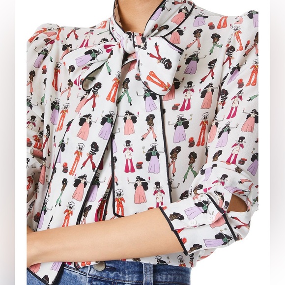 Alice + Olivia Jeannie Chef Stacey Silk Blouse Size Small - Picture 2 of 10